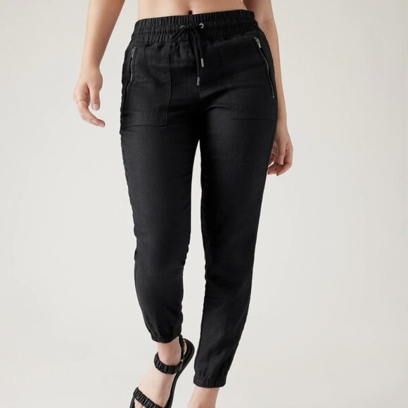 Athleta Cabo Women's Size 4 Black Linen Drawstring Elastic Waist Jogger #530642 - Picture 1 of 16
